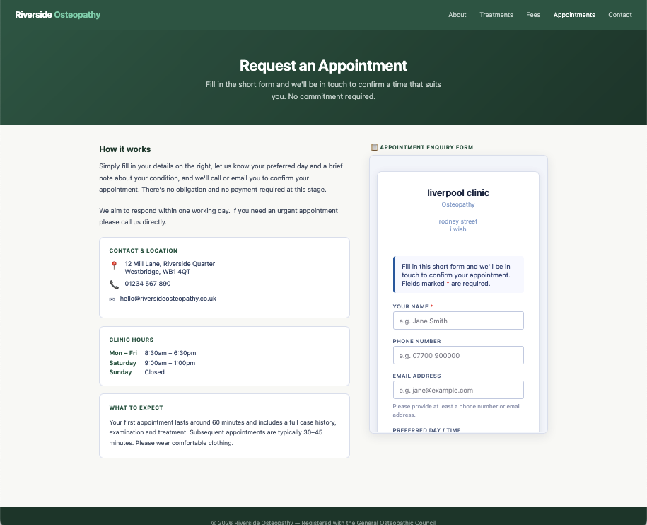 Enquiry example website