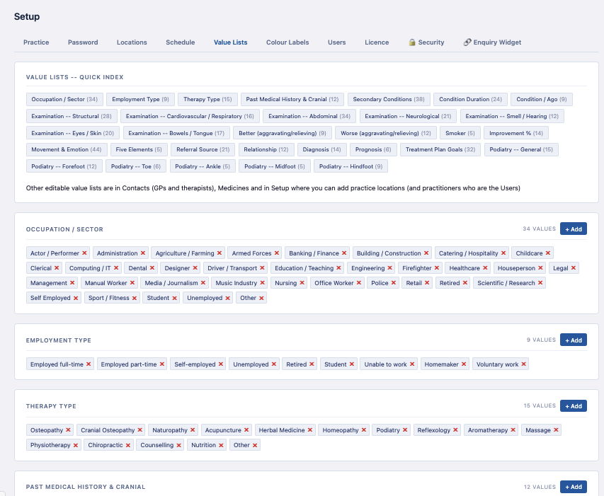 Value lists