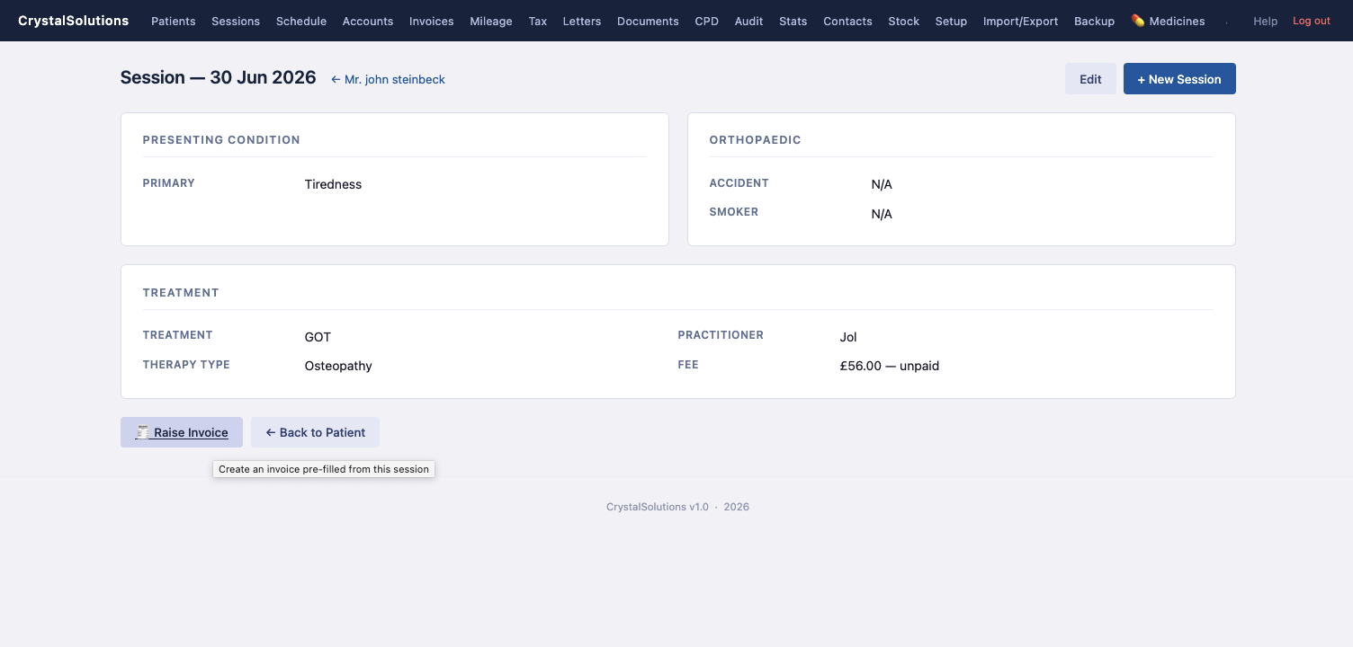 Raise invoice from session