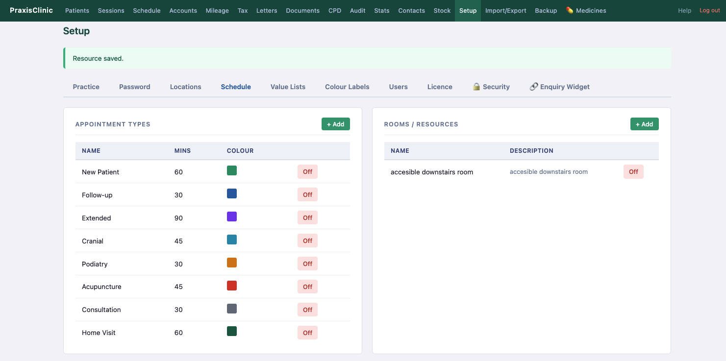 Setup — Schedule tab