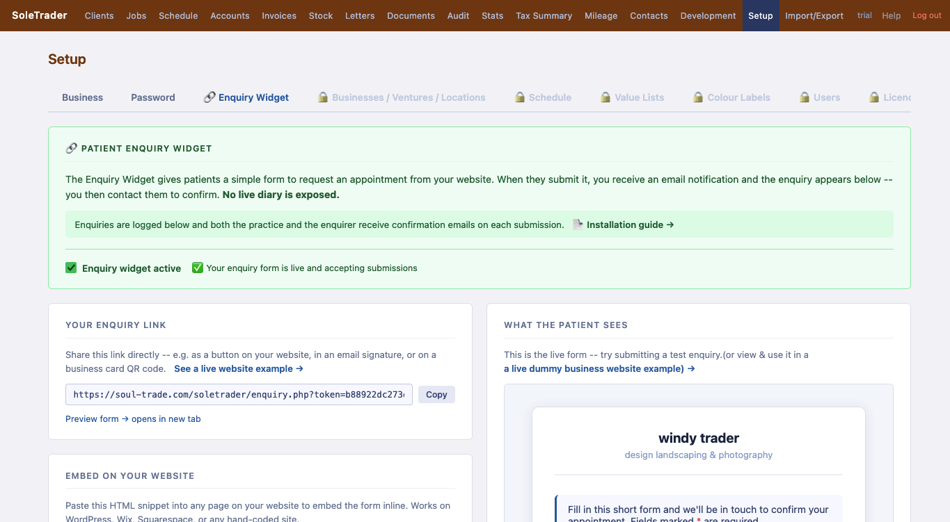 Enquiry widget
