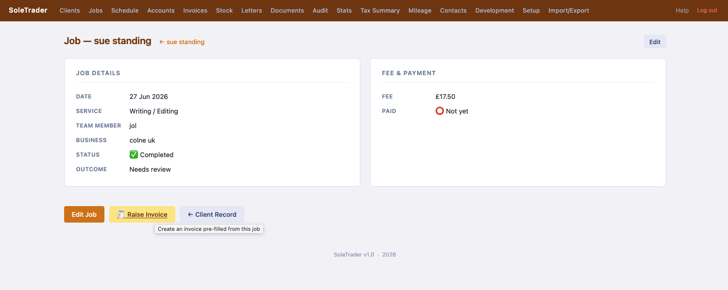 Raise invoice from job